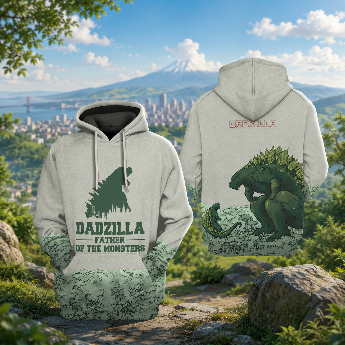Dadzilla Father Of The Monsters Hoodie - Graphic Print Pullover Hooded Sweatshirt for Men - Black Comfort Outerwear