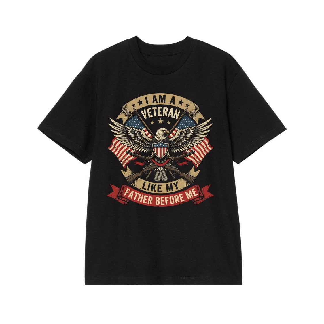 Veteran Eagle Flag Graphic T-Shirt Patriotic Military Tribute Short Sleeve Crew Neck Cotton Blend Soft Breathable Lightweight Tee