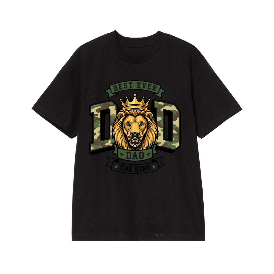 Powerful Lion King Dad Vintage T-Shirt - Black Graphic Basic Tee for Men - Soft Lightweight Breathable Short Sleeve Crew Neck Shirt