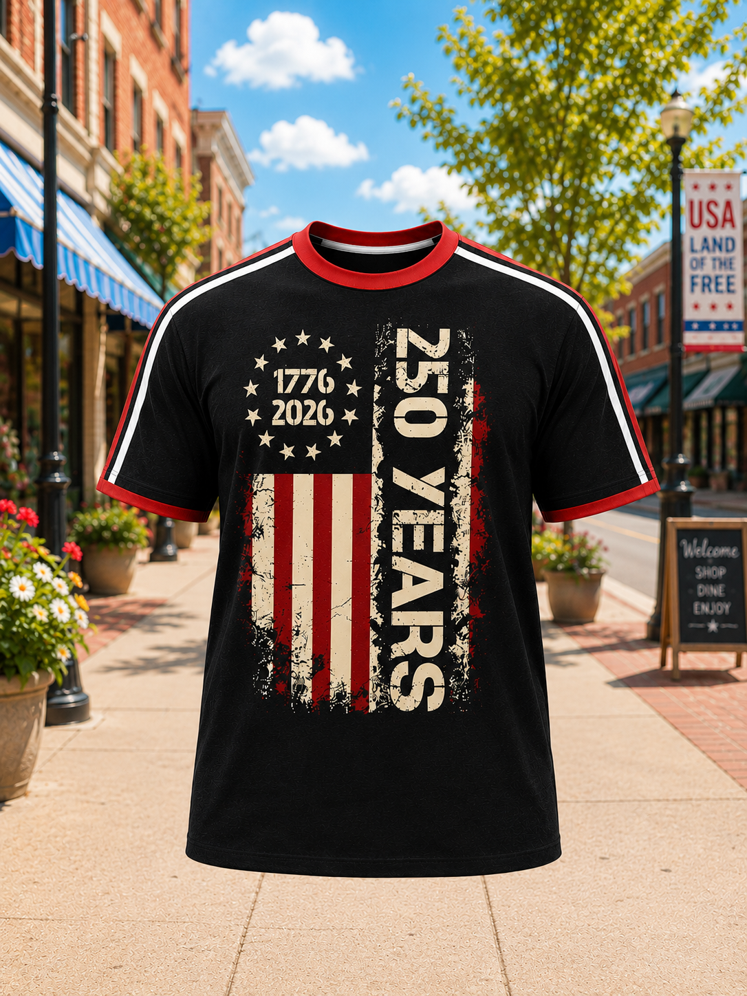 250 Years USA Flag Patriotic Graphic T-Shirt - Commemorative United States 1776-2026 America Anniversary Basic Tee