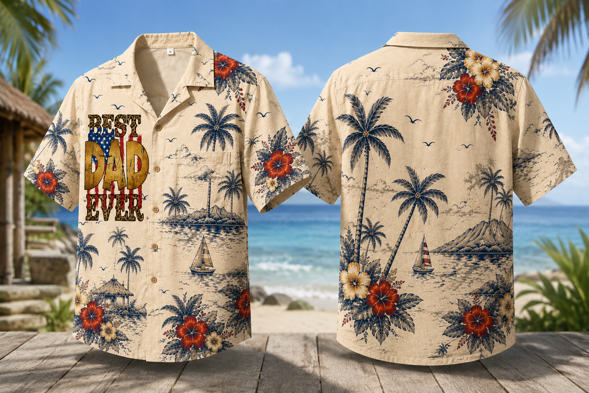 Best Dad Ever Tropical Hawaiian Shirt Men Custom Floral Button Down Short Sleeve Summer Beach Apparel Lightweight