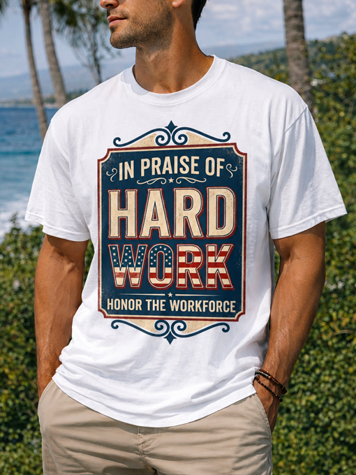 Celebrate The Worker Labor Day T-Shirt Patriotic American Work Boots Graphic Tee Lightweight Breathable Soft Cotton Blend Blue Crew Neck