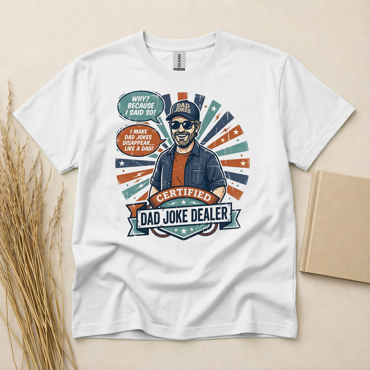 Cool Funny Dad Joke Dealer T-Shirt Father's Day Short Sleeve Graphic Tee for Men Black Soft Cotton