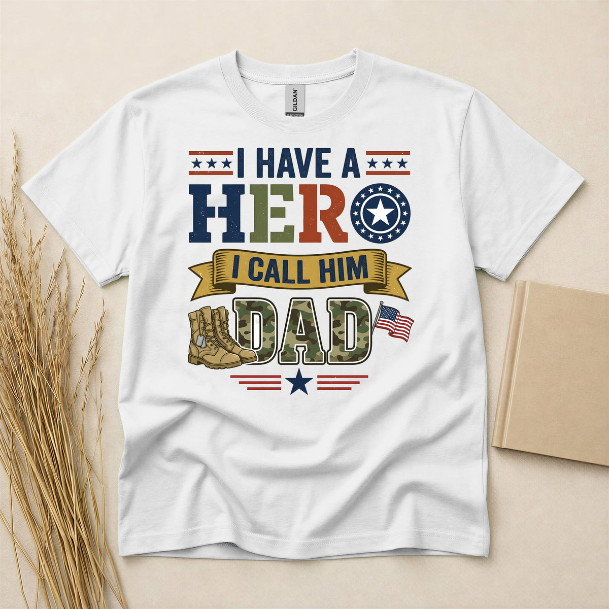 I Have A Hero I Call Him Dad Veteran Dad T-Shirt - Short Sleeve Graphic Tee for Men - Military Appreciation Apparel - Dark Heather Gray