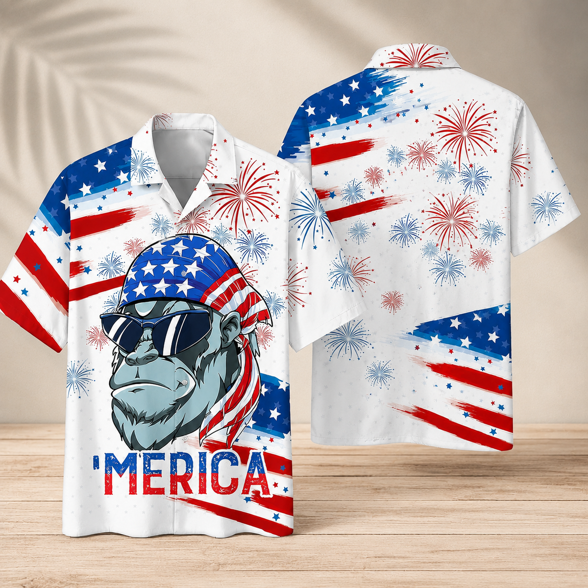 Independence Day Hawaiian Shirt for Proud Americans Patriotic USA Flag Pattern Button Down Casual Short Sleeve Shirt for Men and Women
