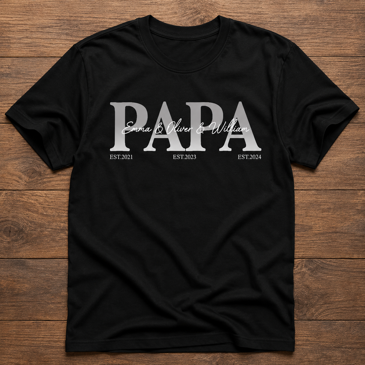 Personalized Papa T Shirt with Kids Names and Birth Years Custom Fathers Day Gift Apparel Soft Lightweight Breathable Navy Blue Cotton Tee
