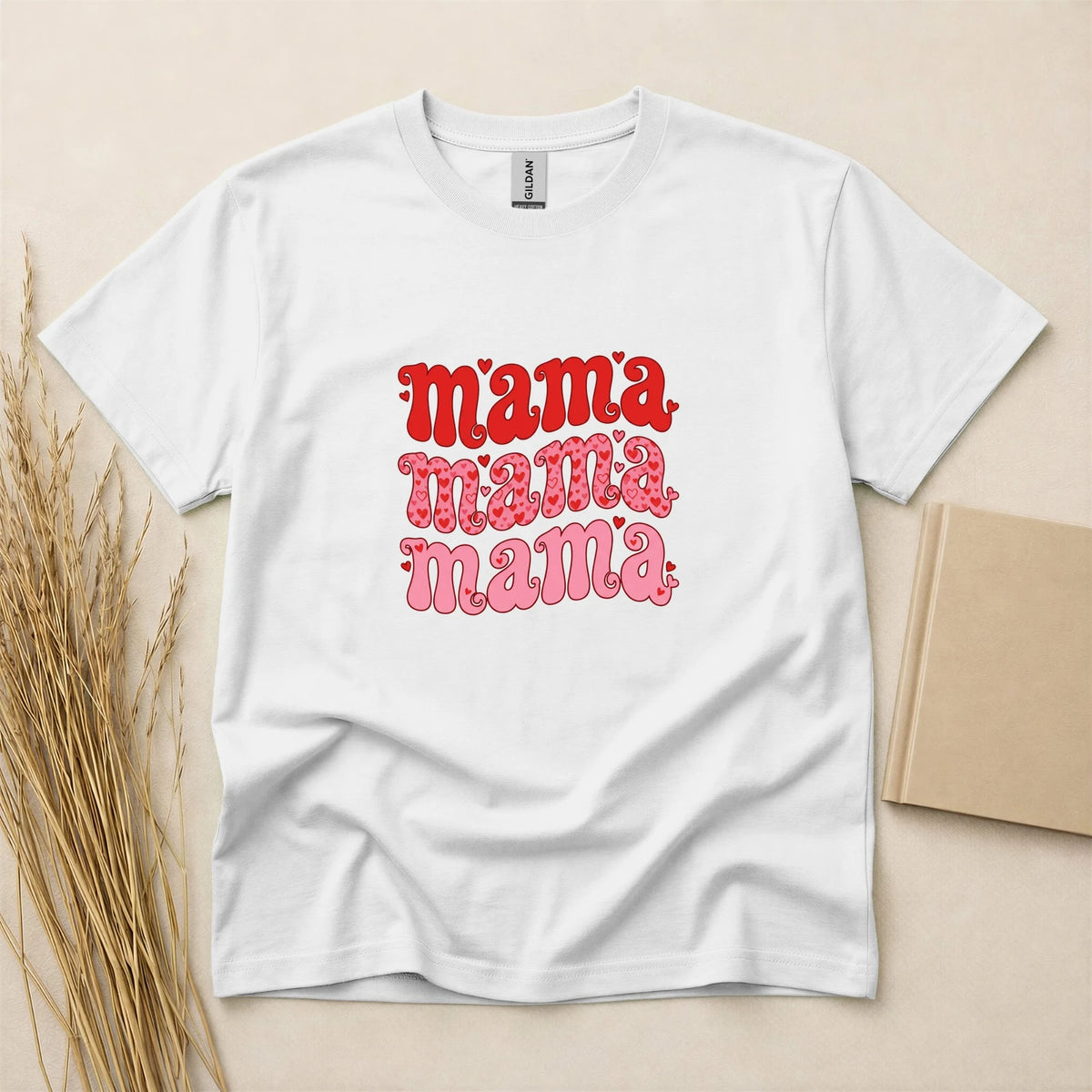 Mama Mama Mama Heart Retro T-Shirt Vintage Style Graphic Tee for Women Soft Breathable Cotton Blend Short Sleeve Motherhood Apparel