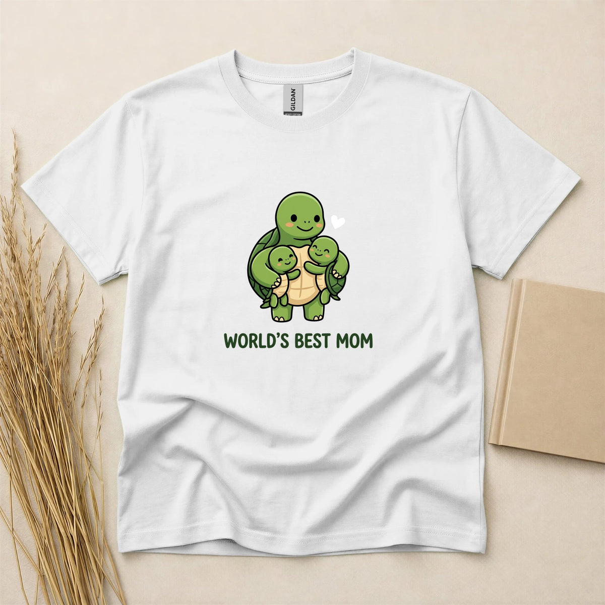 World's Best Mom Turtle Family T-Shirt Cute Mother's Day Sea Turtle Graphic Short Sleeve Cotton Blend Basic Tee White