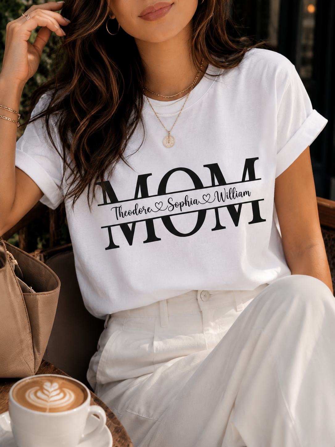 Personalized Mom with Kids Names Custom Family T-Shirt Soft Lightweight White Short Sleeve Tee for Mothers and Grandmothers