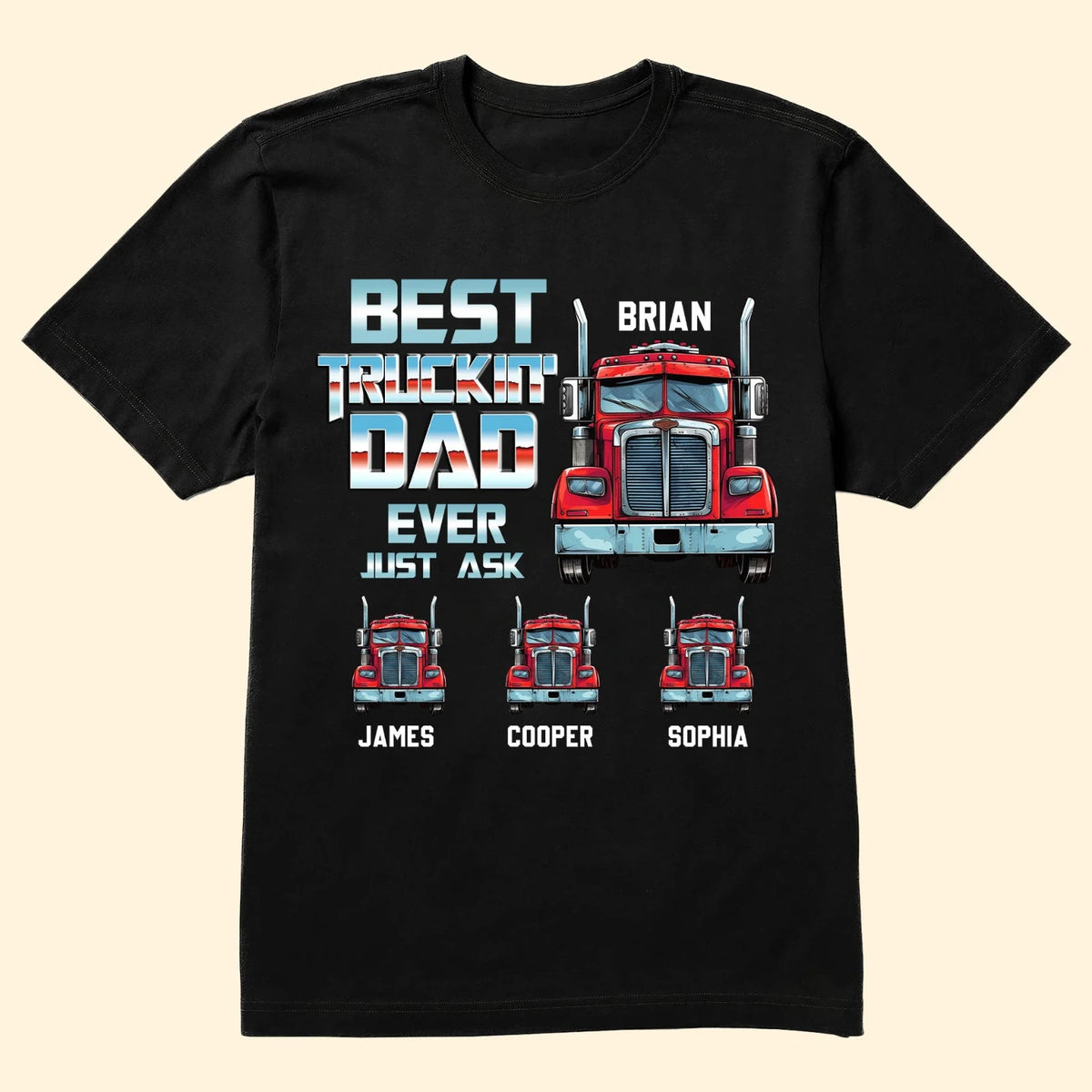Custom Truck Dad T-Shirt Personalized with Kids Names Graphic Tee for Men Soft and Breathable Cotton Blend Short Sleeve Father's Day Top