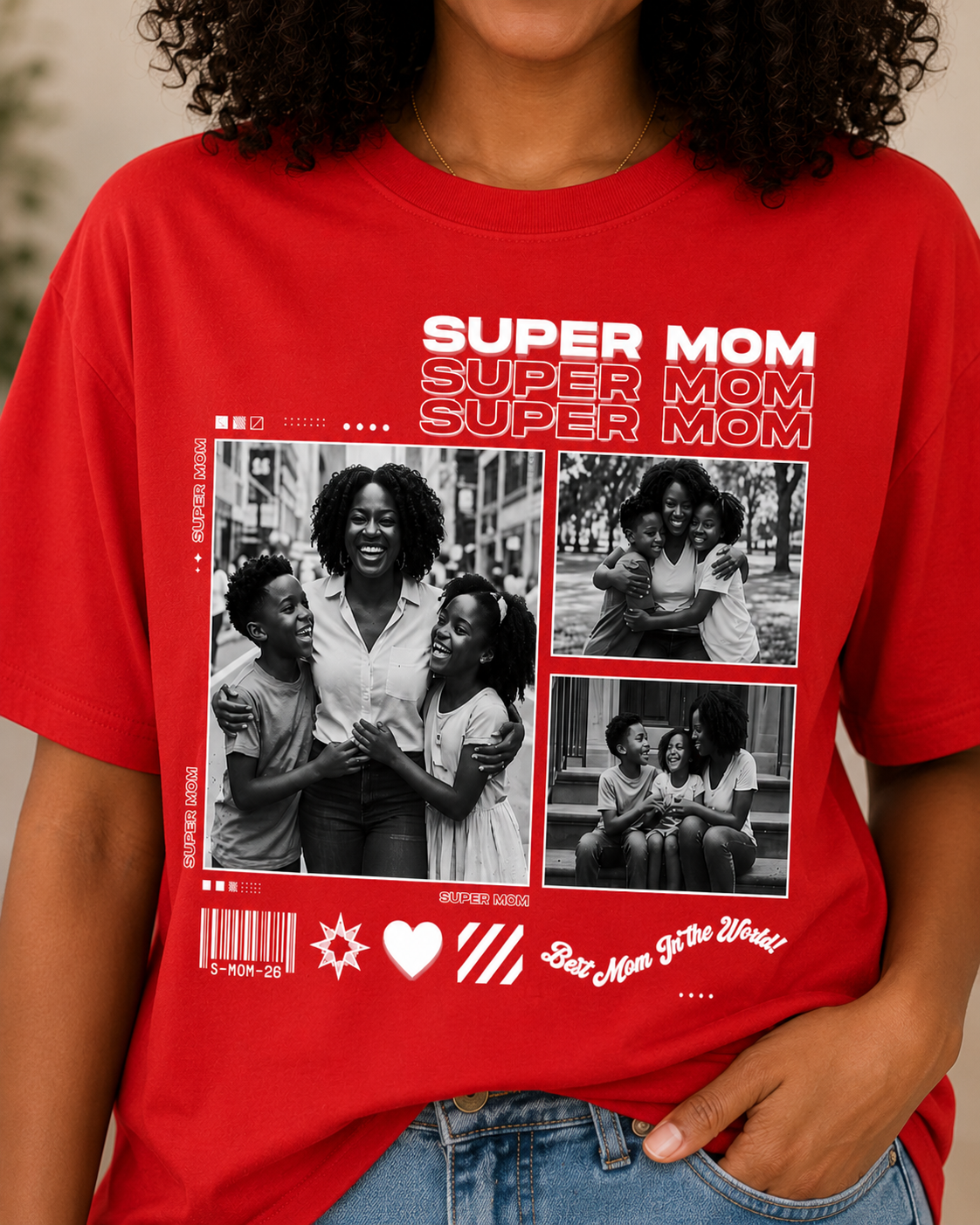 Personalized Super Mom Photo Collage T-Shirt Custom Family Picture Graphic Tee Soft Breathable Lightweight White Cotton Top