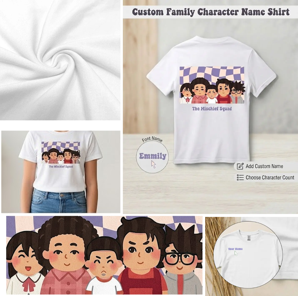 Custom Family Character Name Shirt Personalized Short Sleeve Basic Tee Soft Lightweight Breathable Everyday Apparel