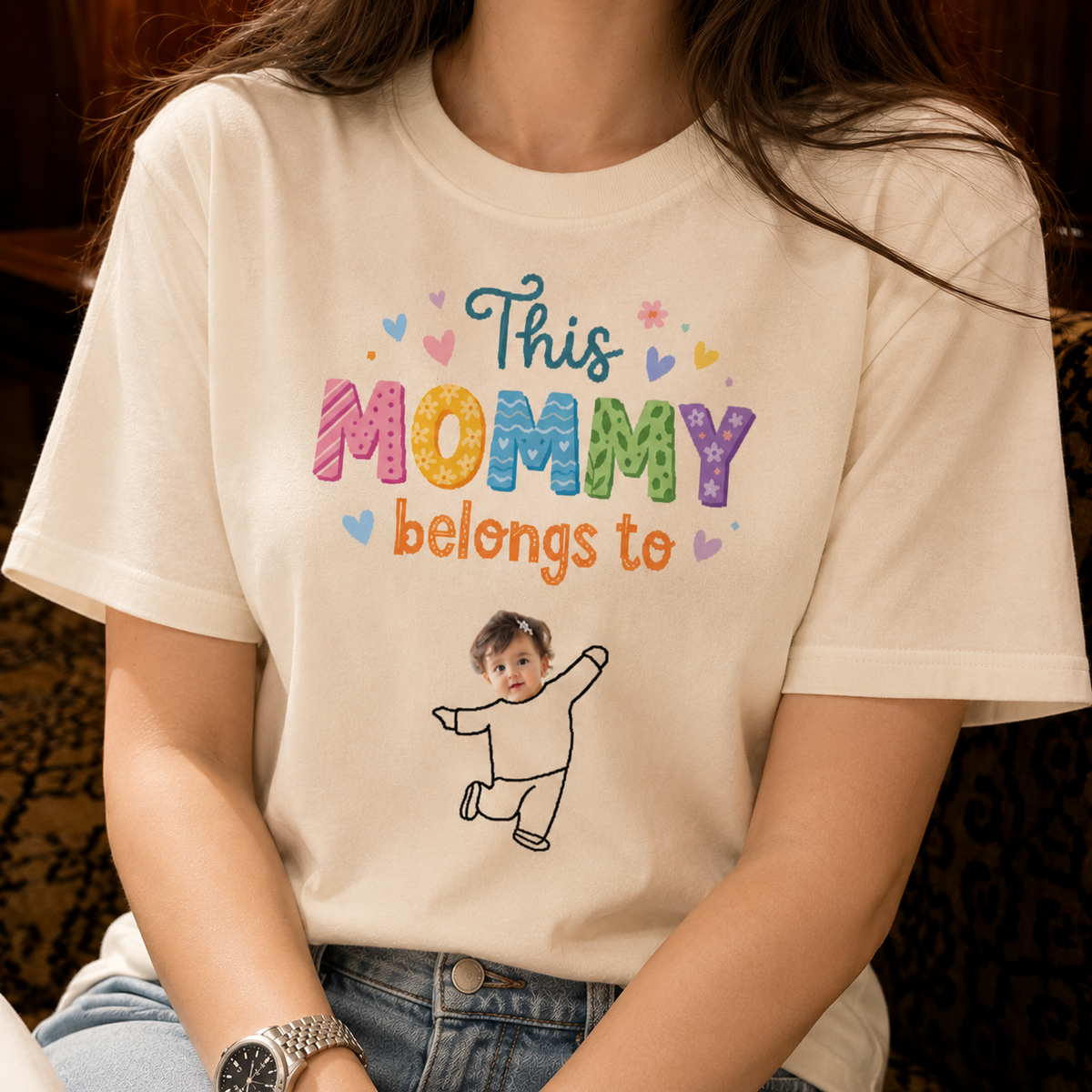Custom This Mommy Belongs To Photo Shirt, Personalized Mom T-Shirt with Kids Pictures, Custom Family Photo Mother's Gift Tee, White Cotton