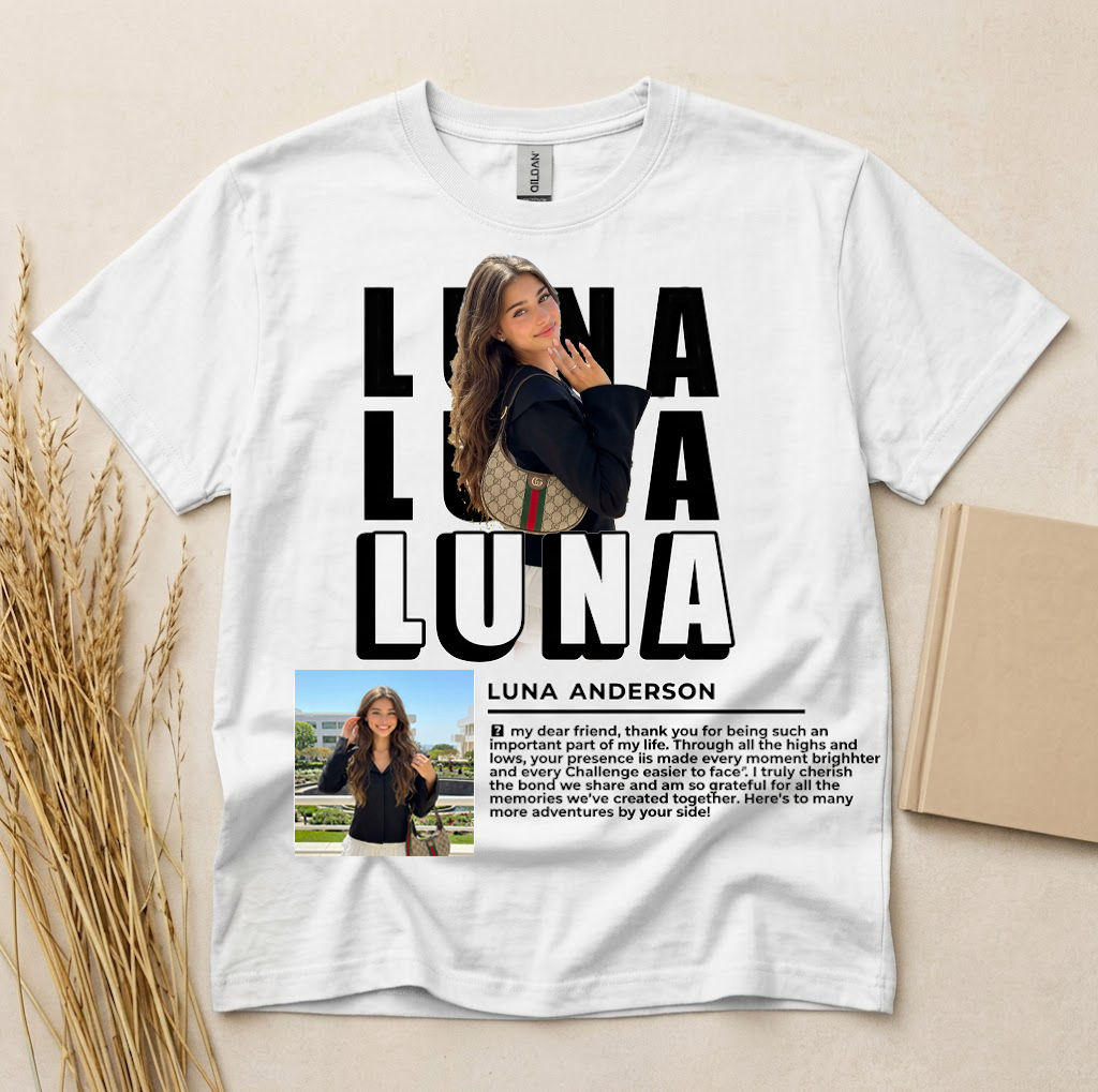 Personalized Tribute Typography Photo T-Shirt - Custom Image Memorial Graphic Tee - Short Sleeve Crew Neck Unisex Basic Cotton Top
