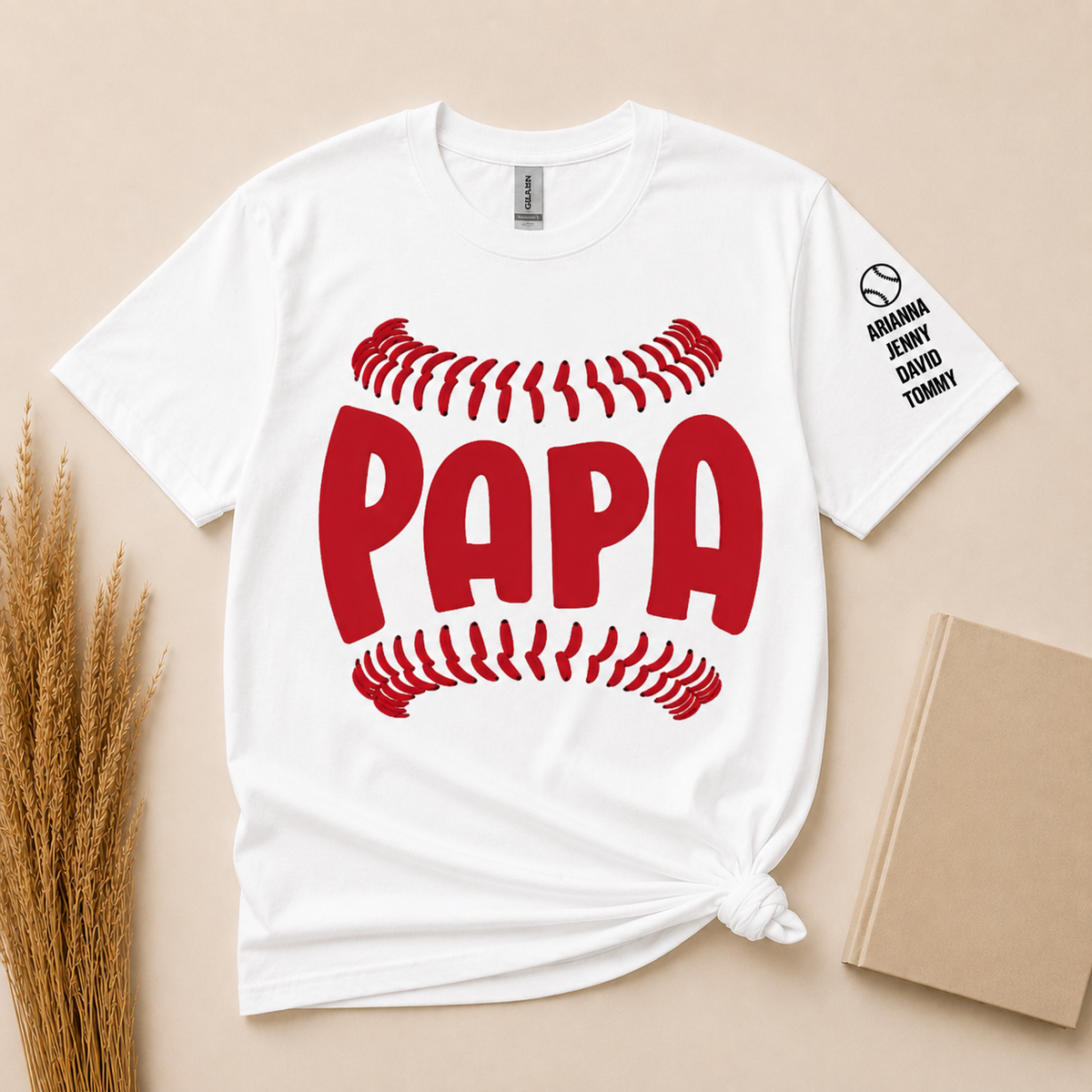 Personalized Baseball Dad Shirt Custom Sleeve Names Father's Day Tee - Soft Cotton Athletic Grey T-Shirt with Customizable Sleeve Text