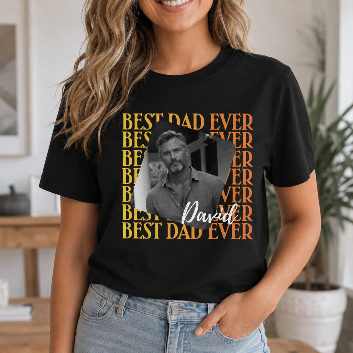 Custom Photo Best Dad Ever T Shirt Personalized Father Name Tee - Breathable Lightweight Cotton Blend Fabric Customized Gift For Men