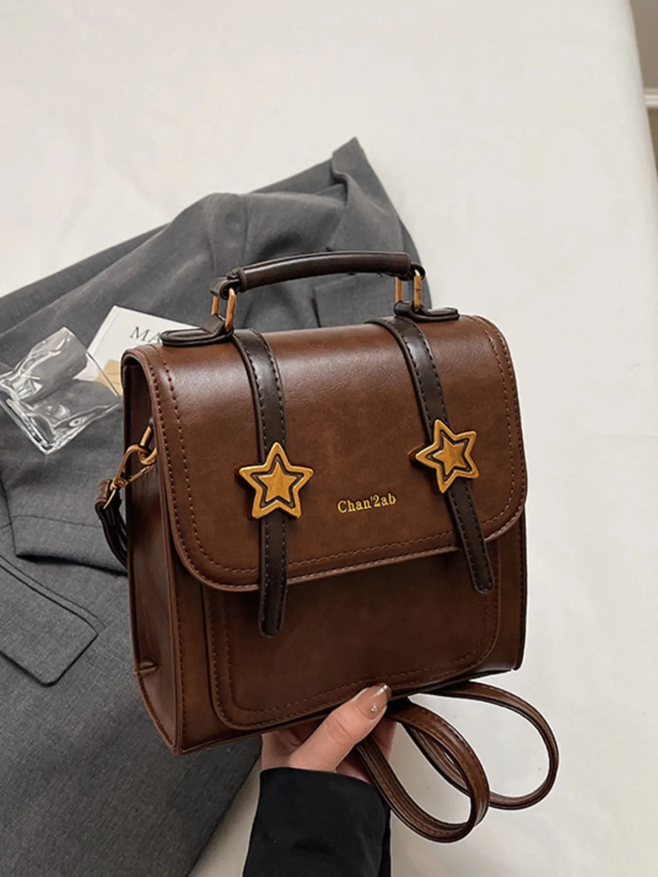 Star-Embellished Convertible Backpack Bag