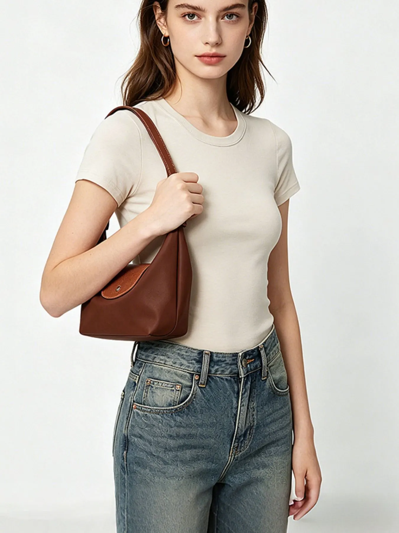 Minimalist Leather-Trimmed Shoulder Bag