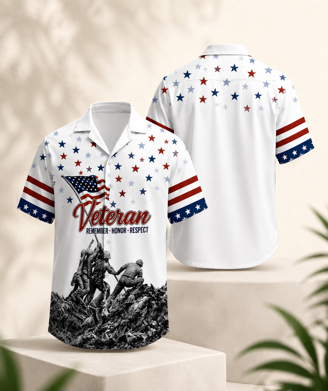 Veteran Remember Honor Respect Hawaiian Shirt Lightweight Patriotic Short Sleeve Button Down Military Tribute Apparel