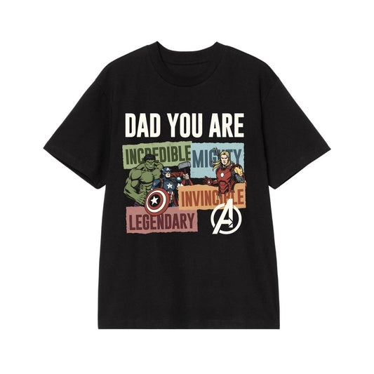 Legendary Dad Marvel Inspired Graphic T-Shirt - Black Short Sleeve Cotton Crew Neck Tee for Father's Day Gift - Hero Superhero Themed