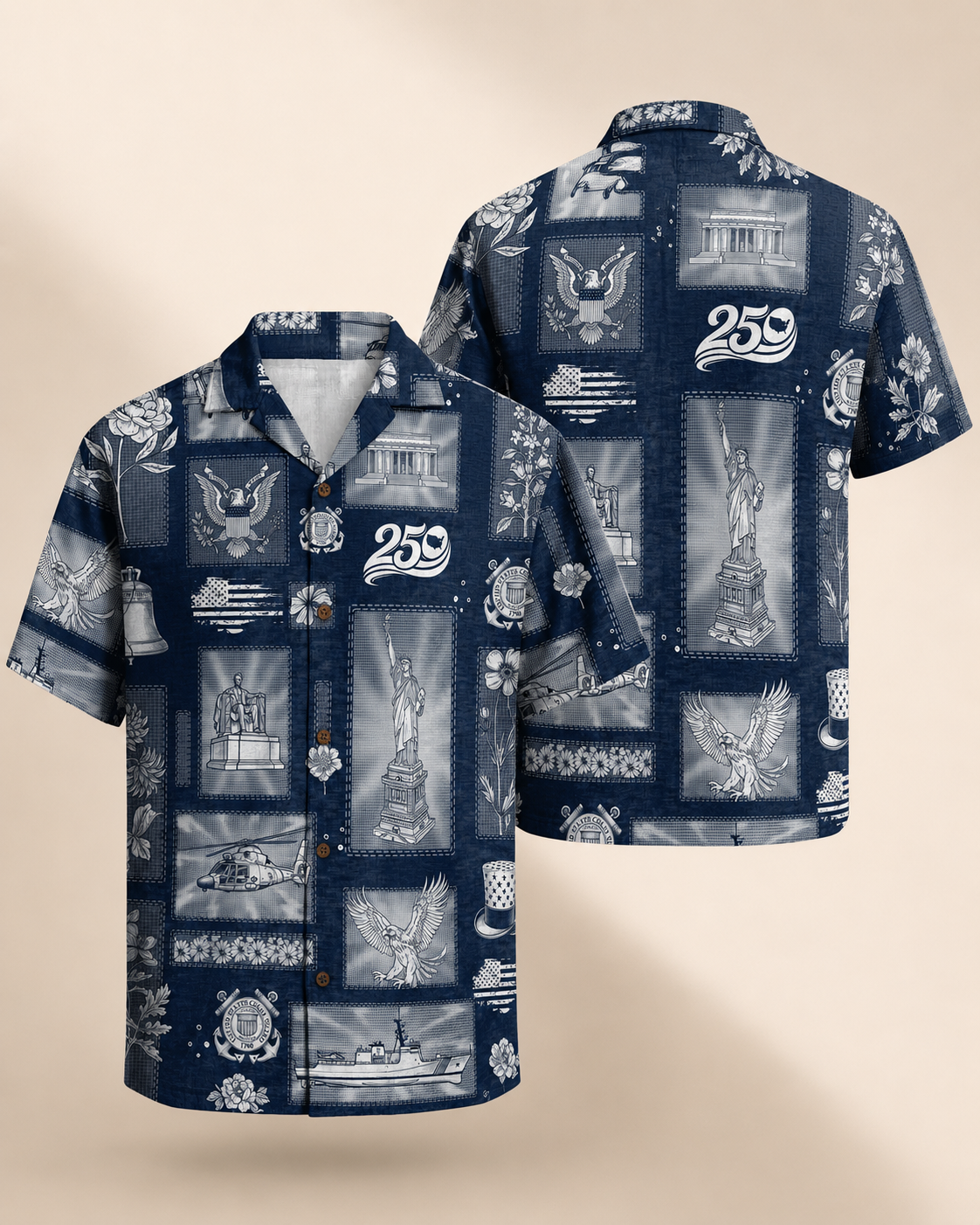 Navy Blue American Pride Hawaiian Shirt Patriotic American Flag Pattern Lightweight Breathable Button Down Short Sleeve Casual Summer Top