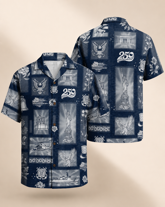 Navy Blue American Pride Hawaiian Shirt Patriotic American Flag Pattern Lightweight Breathable Button Down Short Sleeve Casual Summer Top