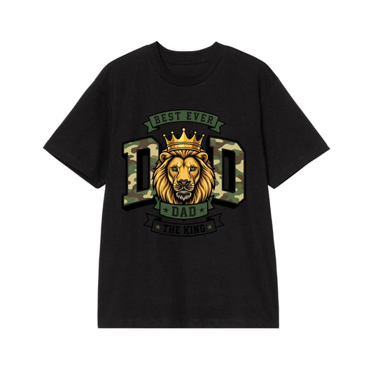 Powerful Lion King Dad Vintage T-Shirt - Black Graphic Basic Tee for Men - Soft Lightweight Breathable Short Sleeve Crew Neck Shirt