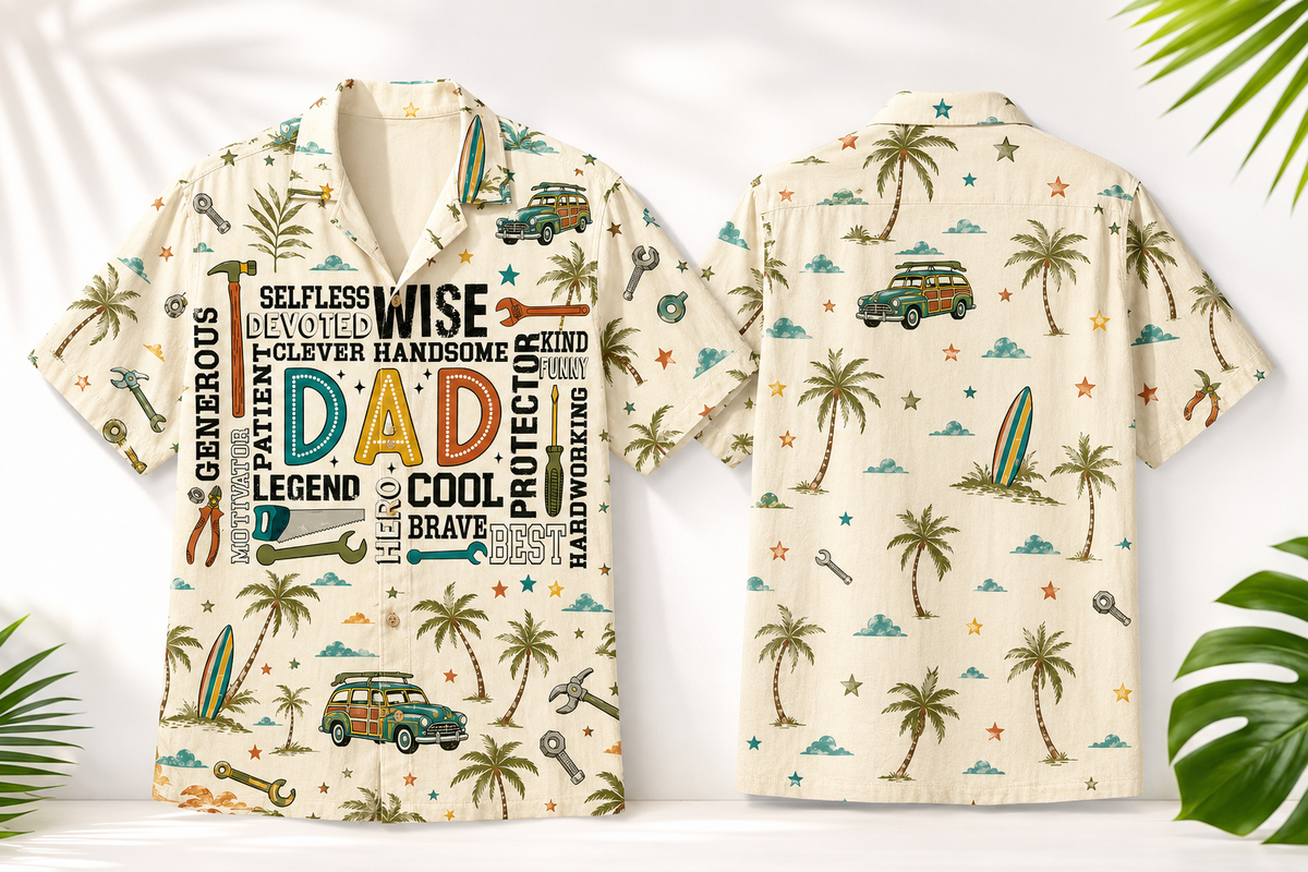 Best Dad Ever Tropical Hawaiian Shirt Father's Day Gift - Lightweight Breathable Short Sleeve Button Down Floral Summer Top for Men