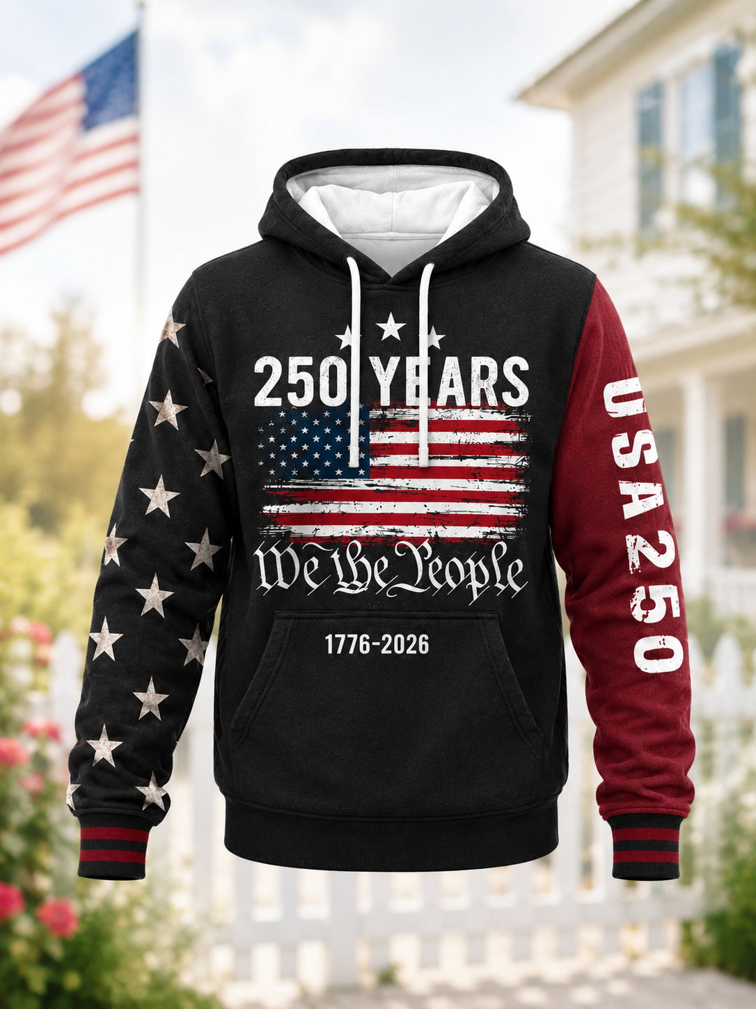250 Years We The People Patriotic Graphic Hoodie - Men and Women American Flag Pullover - Lightweight Soft Breathable Hooded Sweatshirt