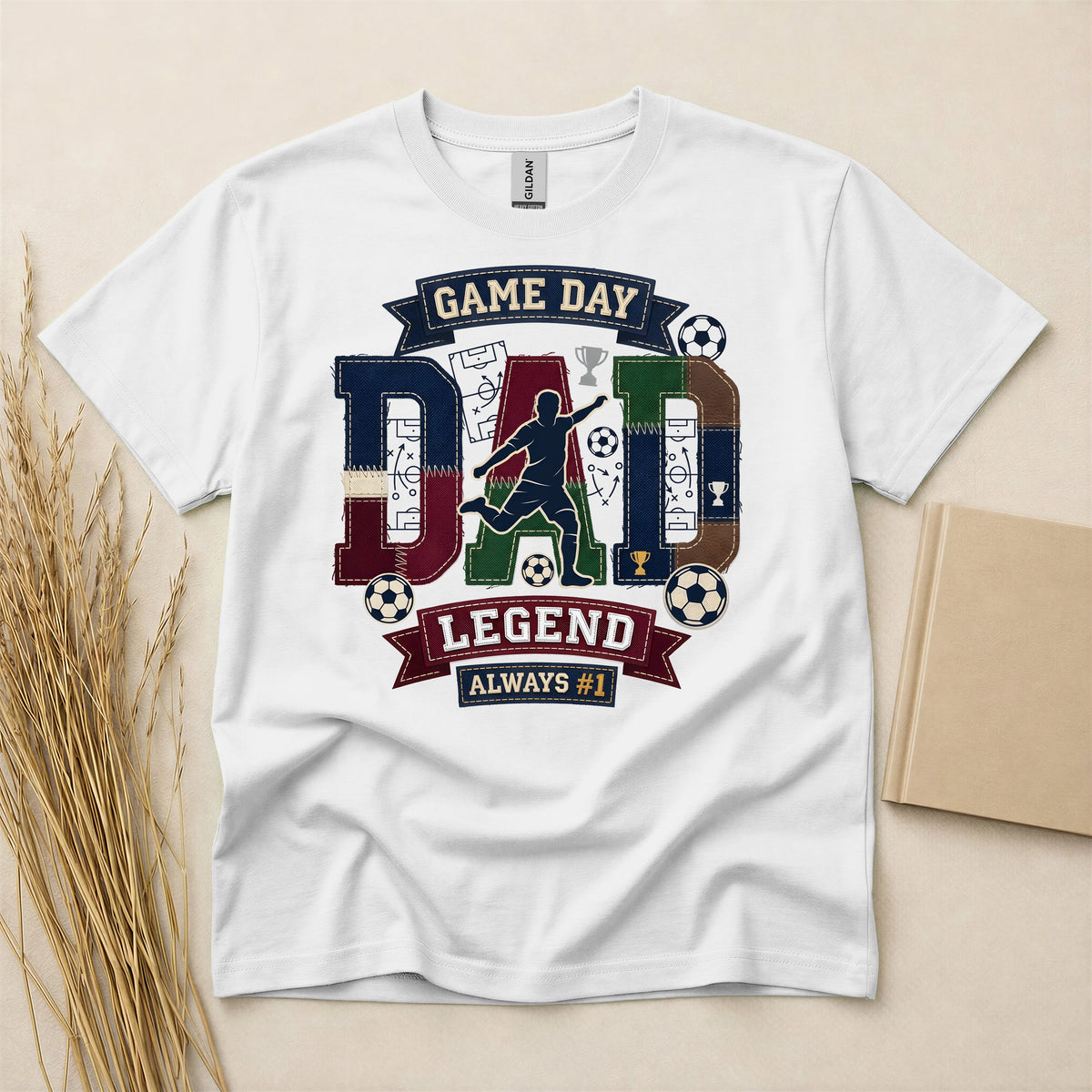 Legendary Soccer Dad Patchwork Graphic T-Shirt Soft Breathable Cotton Short Sleeve Tee for Men Dark Heather Grey