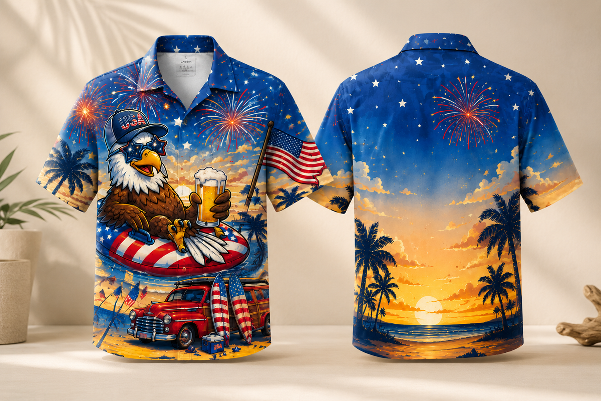 Proud To Be American Hawaiian Shirt Independence Day Patriotic Red White Blue Flag Button Down Short Sleeve Casual Top