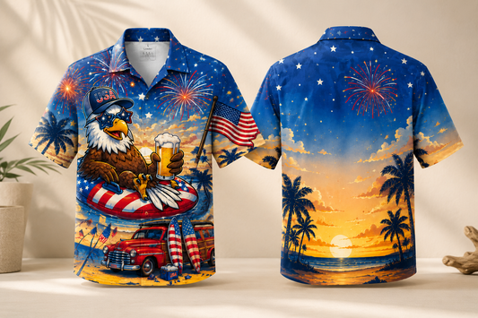 Proud To Be American Hawaiian Shirt Independence Day Patriotic Red White Blue Flag Button Down Short Sleeve Casual Top