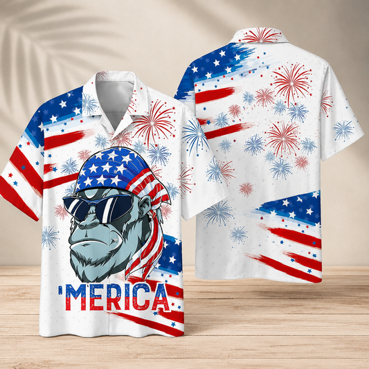 Independence Day Hawaiian Shirt for Proud Americans Patriotic USA Flag Pattern Button Down Casual Short Sleeve Shirt for Men and Women