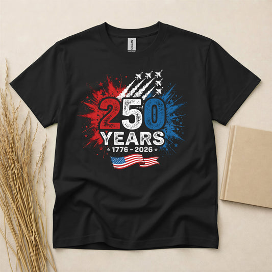 250 Years America Patriotic Anniversary T-Shirt USA Independence Day 1776-2026 Commemorative Short Sleeve Tee