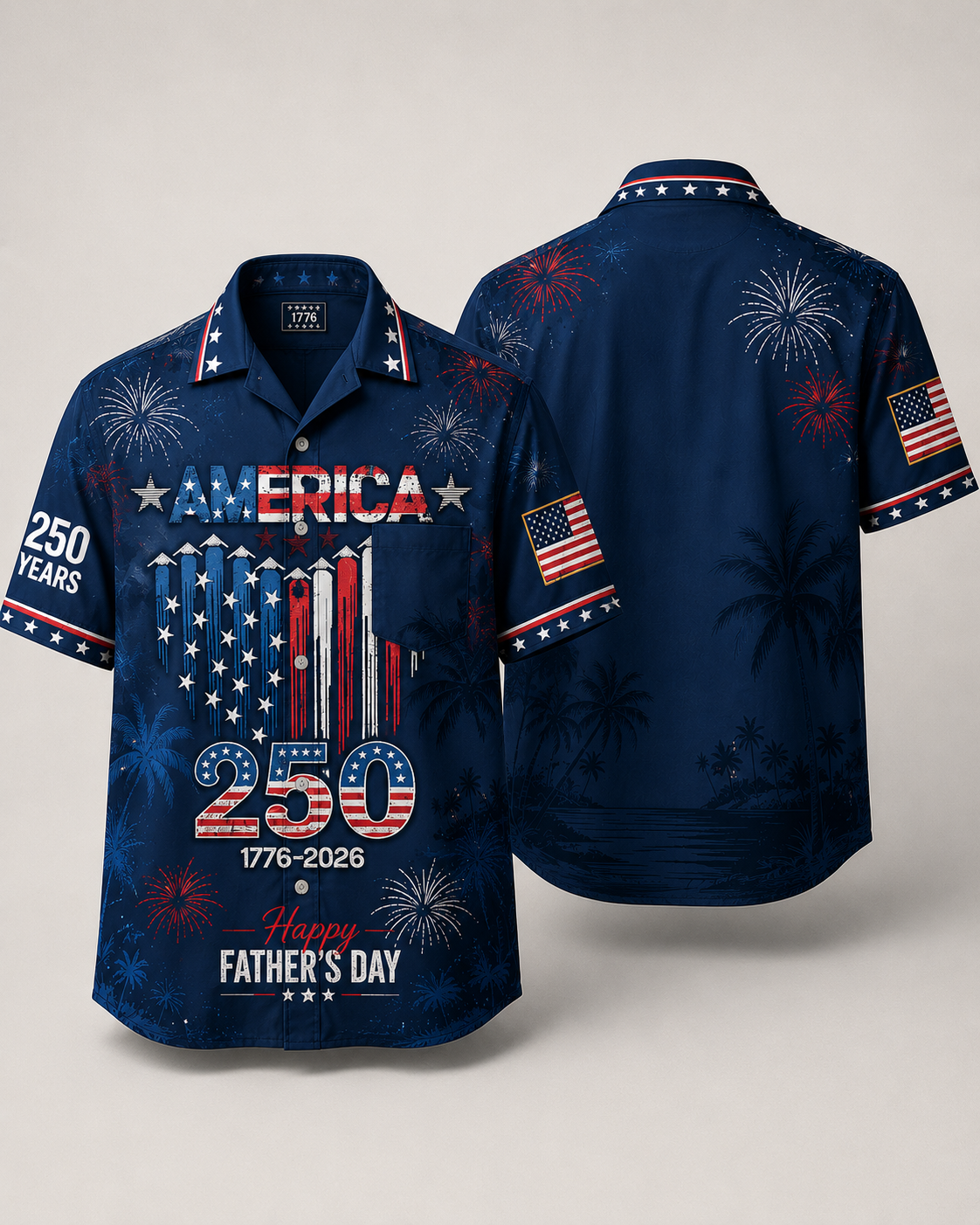 Proud To Celebrate America 250 Years Hawaiian Shirt - Patriotic Red White and Blue Button Down Short Sleeve Tropical Party Wear
