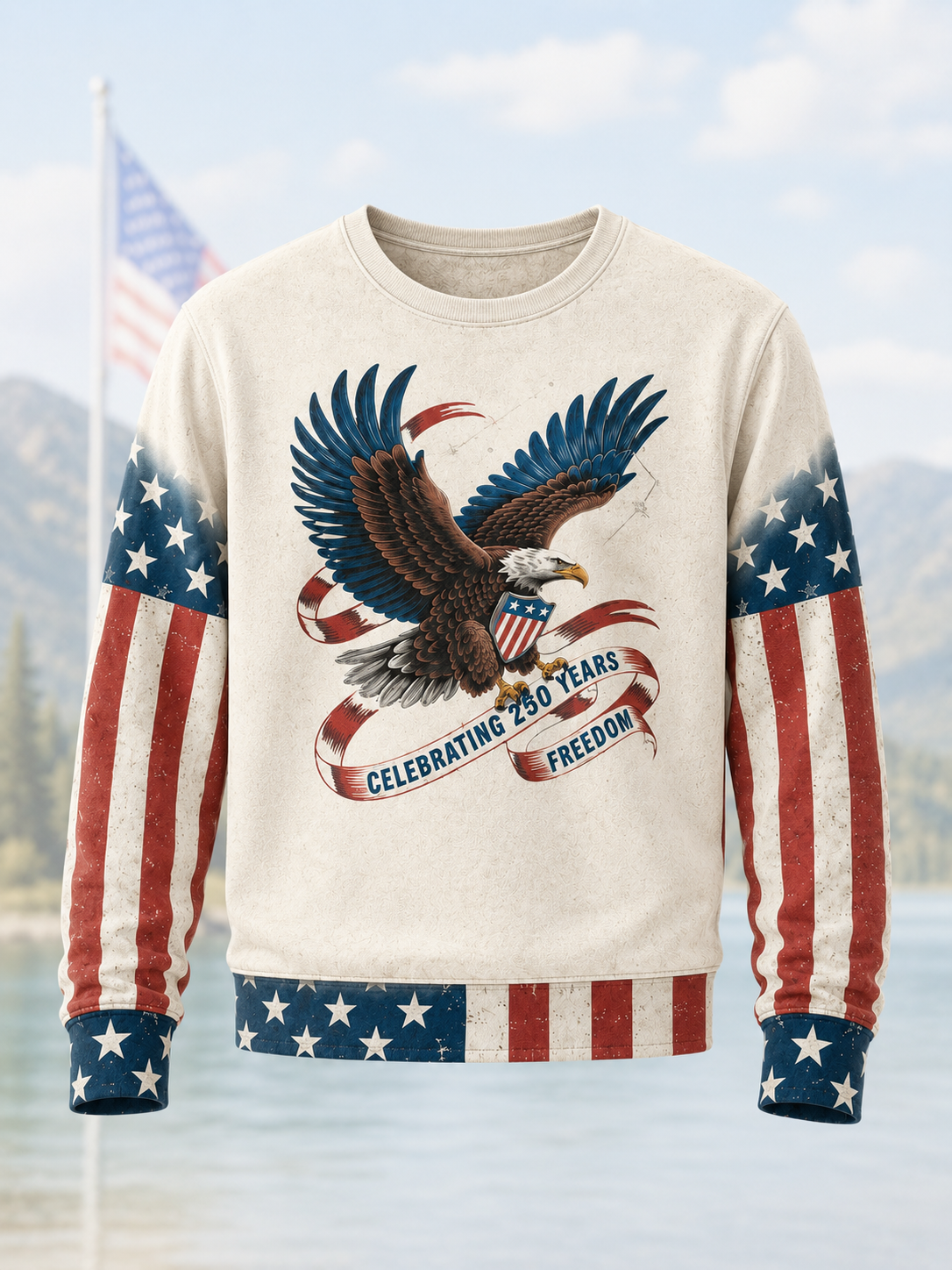 Celebrating 250 Years Freedom Eagle Patriotic Sweatshirt American Heritage Flag Design Graphic Pullover Long Sleeve Apparel