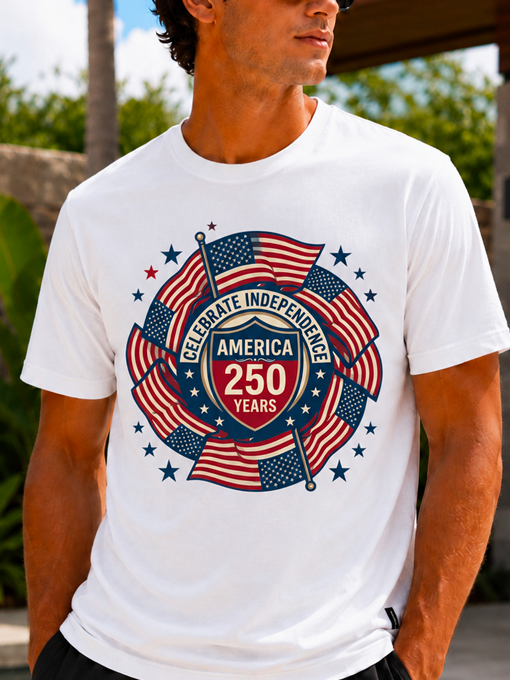 Celebrate Independence America 250 Years Patriotic T-Shirt - Semiquincentennial Anniversary Graphic Tee - Red White and Blue Unisex Top