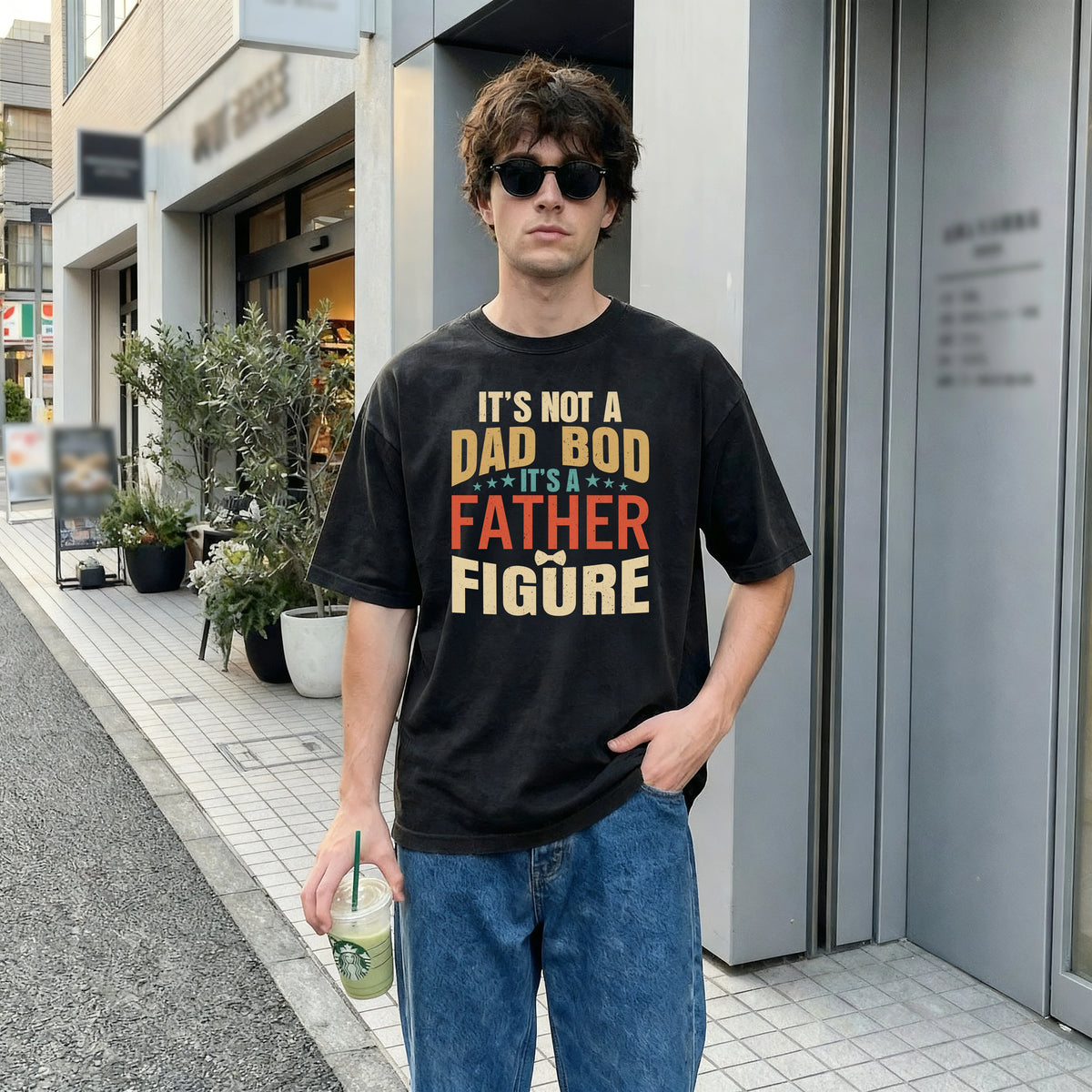 It's Not A Dad Bod It's A Father Figure T-Shirt - Funny Graphic Tee for Men - Soft Lightweight Crew Neck Short Sleeve Shirt