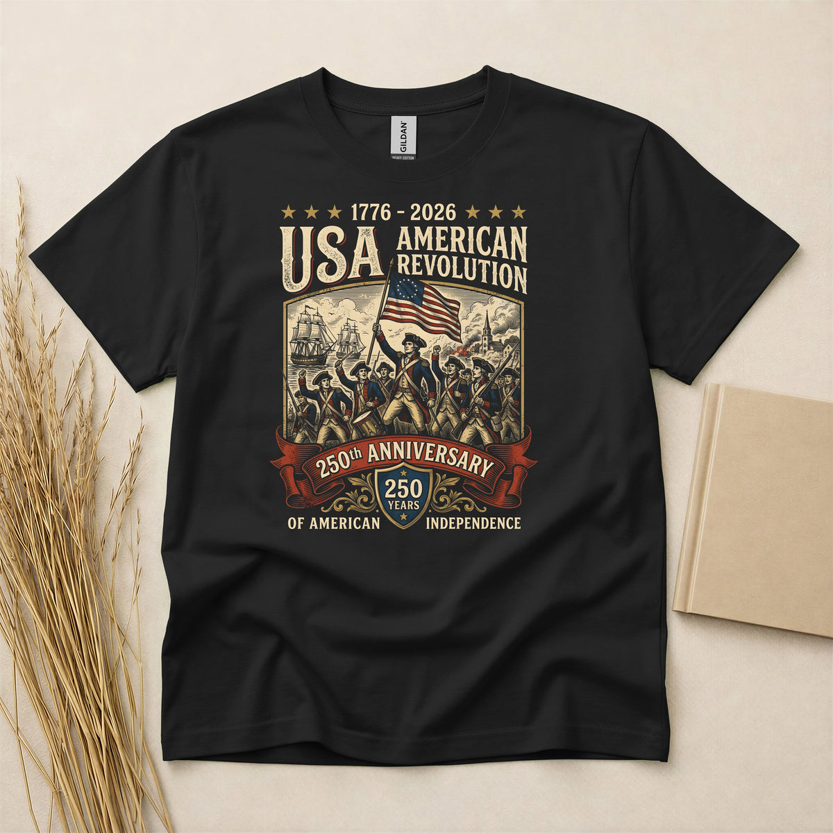 USA American Revolution 250th Anniversary Patriotic T-Shirt - Lightweight Independence Day Cotton Tee