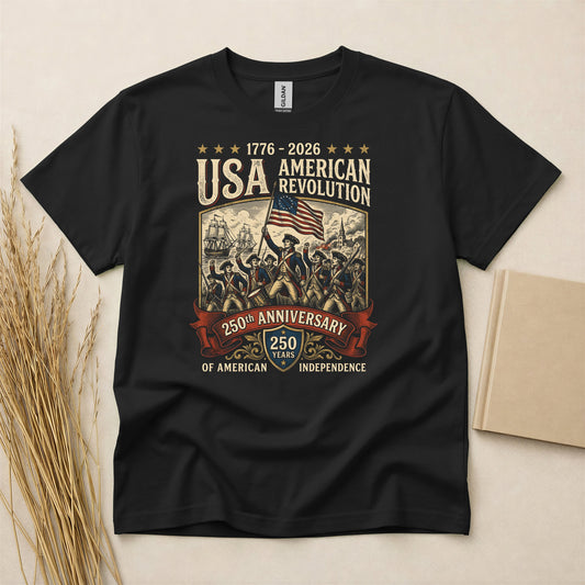 USA American Revolution 250th Anniversary Patriotic T-Shirt - Lightweight Independence Day Cotton Tee