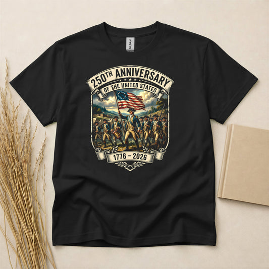 American Independence 250th Celebration T-Shirt Lightweight Breathable Graphic Tee for Men and Women Soft Patriotic Cotton Blend Shirt