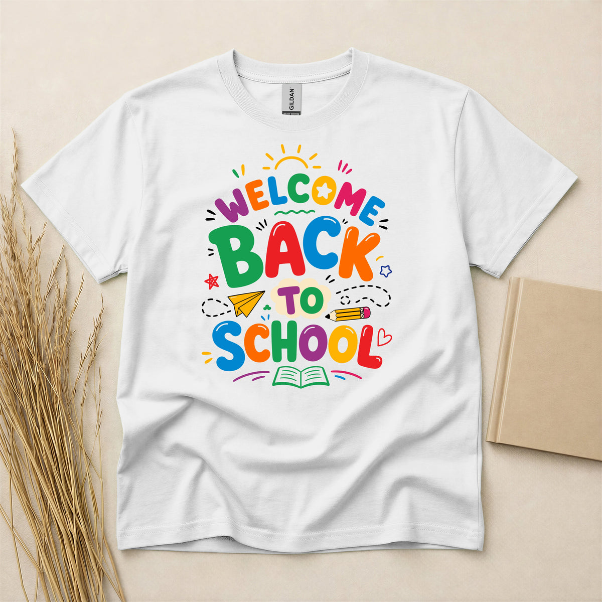 Welcome Back to School Colorful Fun Learning Typography Design Basic Tee - Comfortable Short Sleeve Student Graphic T-Shirt