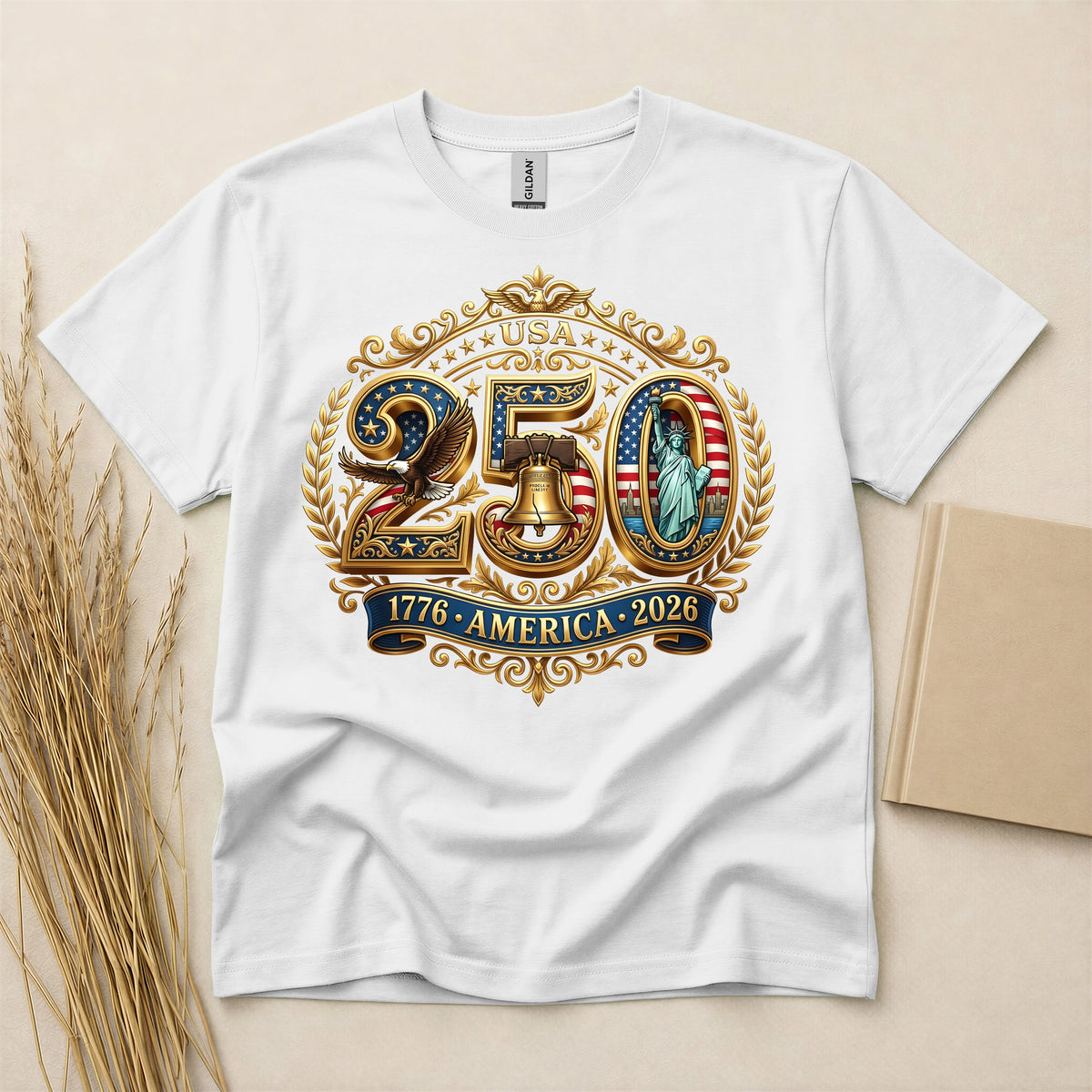 Patriotic America 250 Commemorative T-Shirt Lightweight Breathable Cotton Blend Short Sleeve Navy Blue Graphic Tee for Independence Day