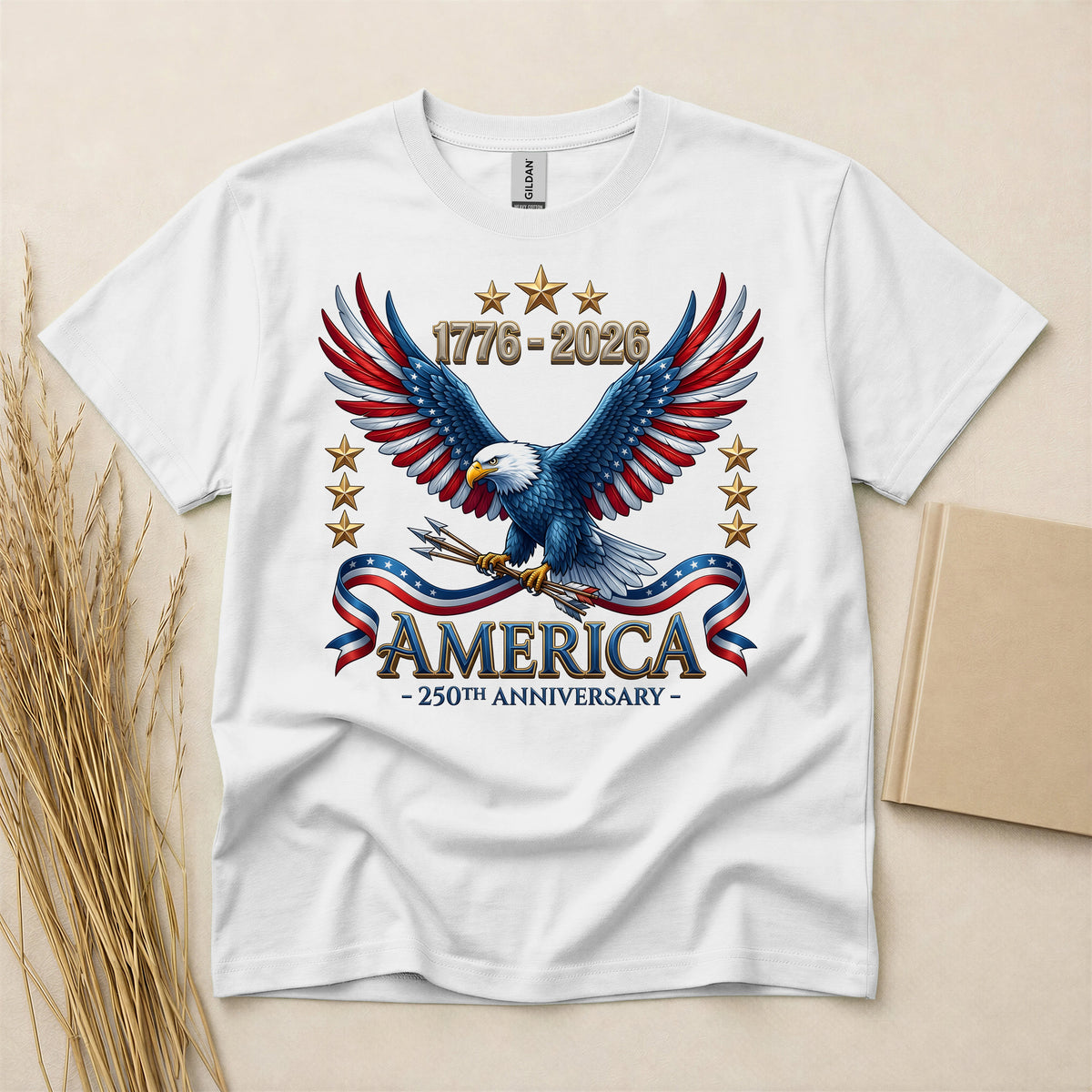 America Quarter Millennium Eagle Tribute T-Shirt Patriotic Graphic Tee Navy Blue Short Sleeve Cotton Lightweight Breathable Soft Shirt