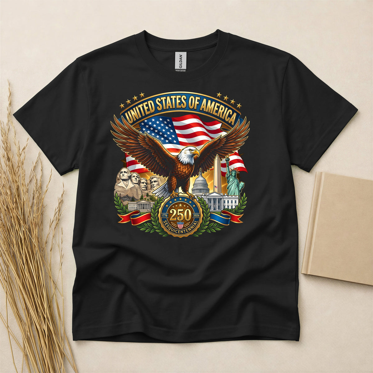 USA 250th Anniversary Patriotic Eagle T-Shirt, Semiquincentennial Celebration Short Sleeve Graphic Tee, Red White and Blue Apparel