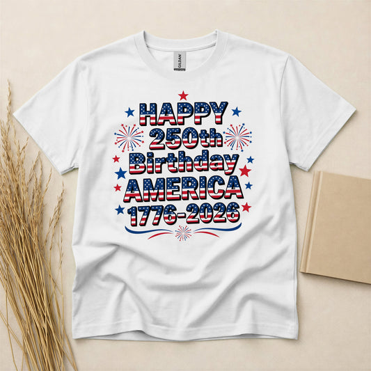 USA 250th Anniversary Independence Day T-Shirt Patriotic July 4th Celebration Apparel Red White and Blue Short Sleeve Cotton Graphic Tee