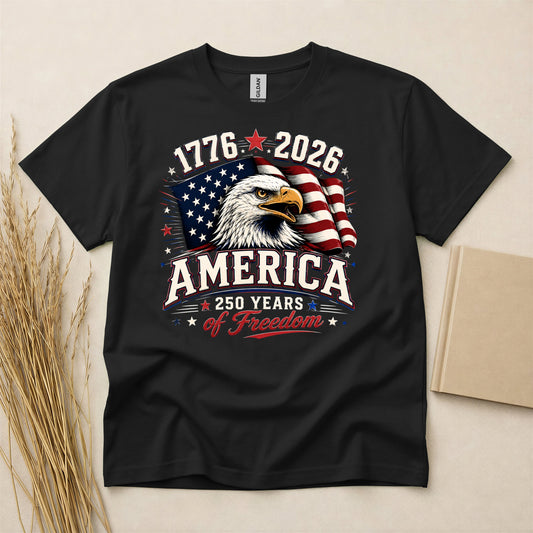 Patriotic Eagle America 250th Anniversary T-Shirt - US Flag Graphic Tee - Lightweight Breathable Soft Cotton Short Sleeve Shirt