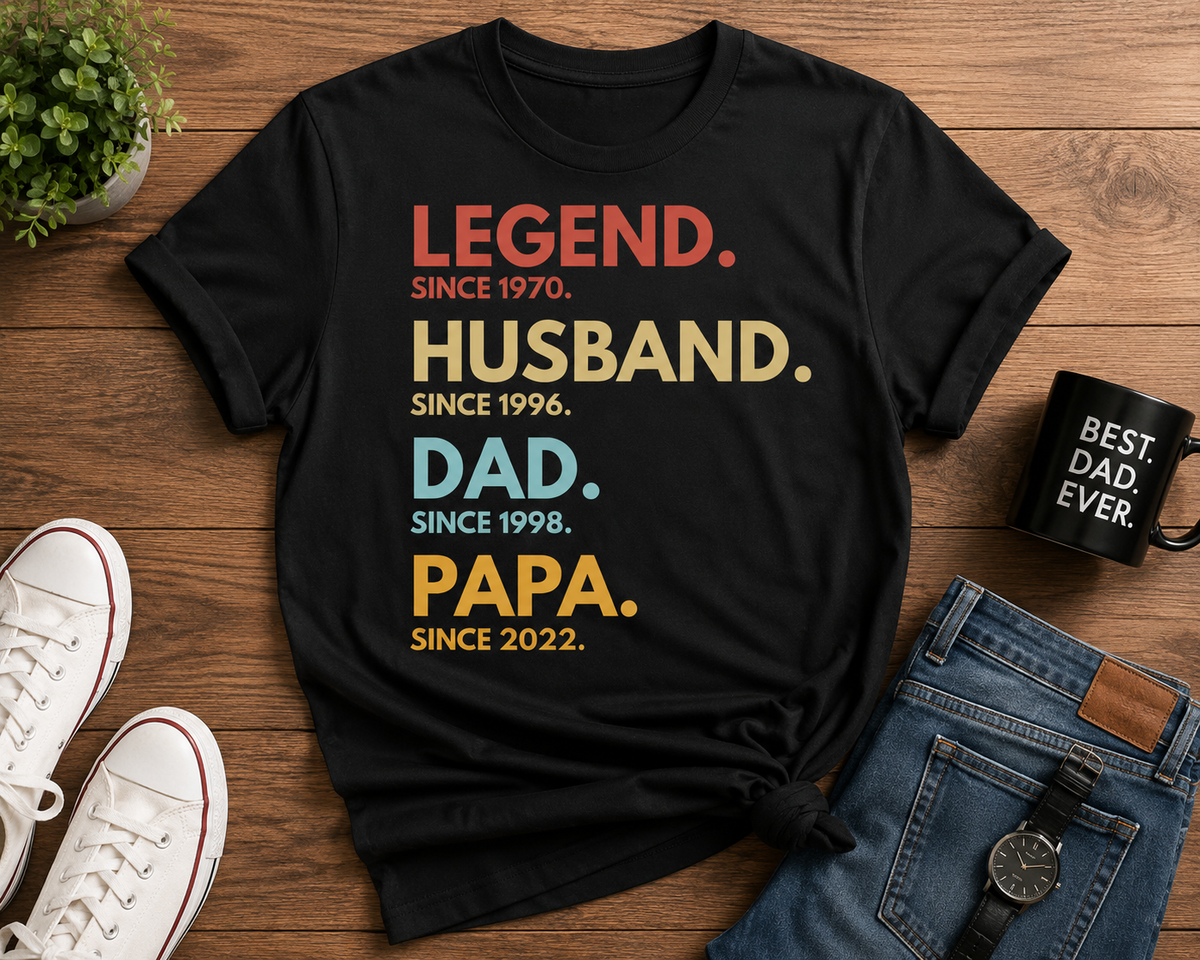 Custom Dad Timeline T-Shirt Personalized Father's Day Gift for Dad Soft Cotton Basic Tee with Personalized Children Names