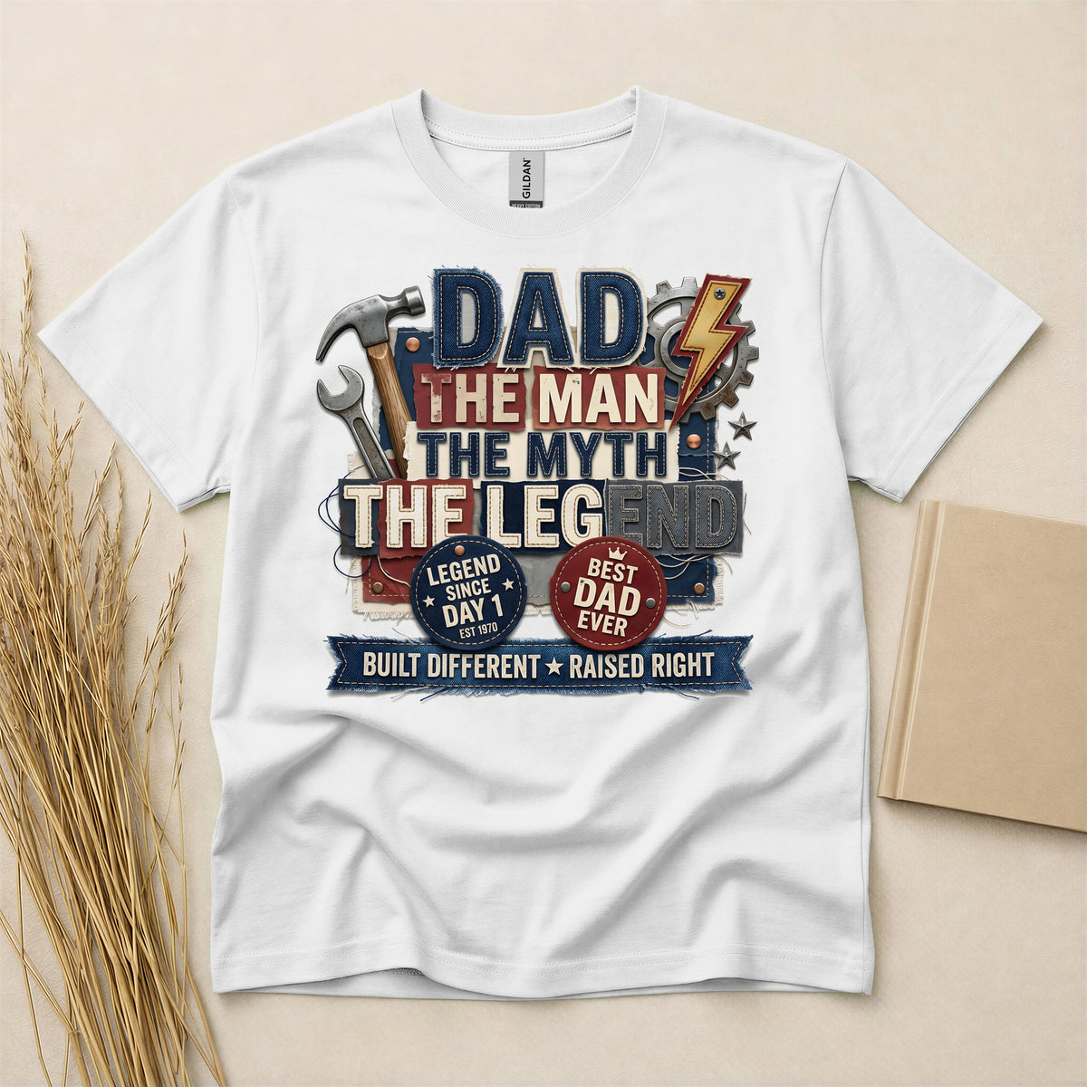 Legendary Dad Fathers Day Graphic T-Shirt Short Sleeve Crew Neck Cotton Blend Soft Breathable Lightweight Tee Black