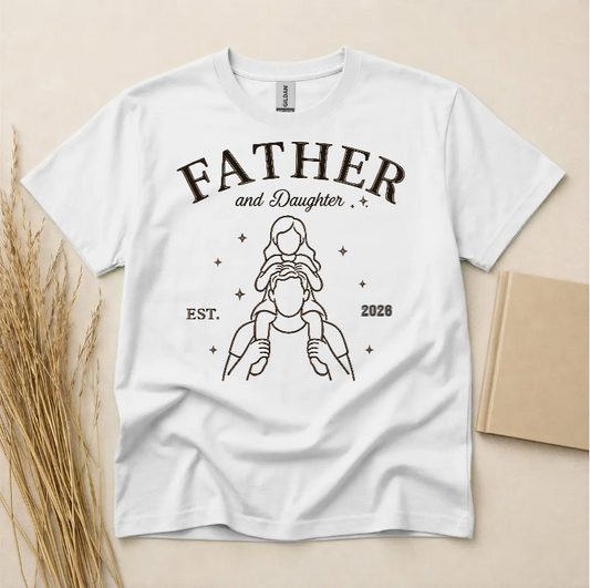Father Daughter Bond Graphic T-Shirt Personalized Family Tee Soft Breathable Lightweight Cotton Blend Shirt White
